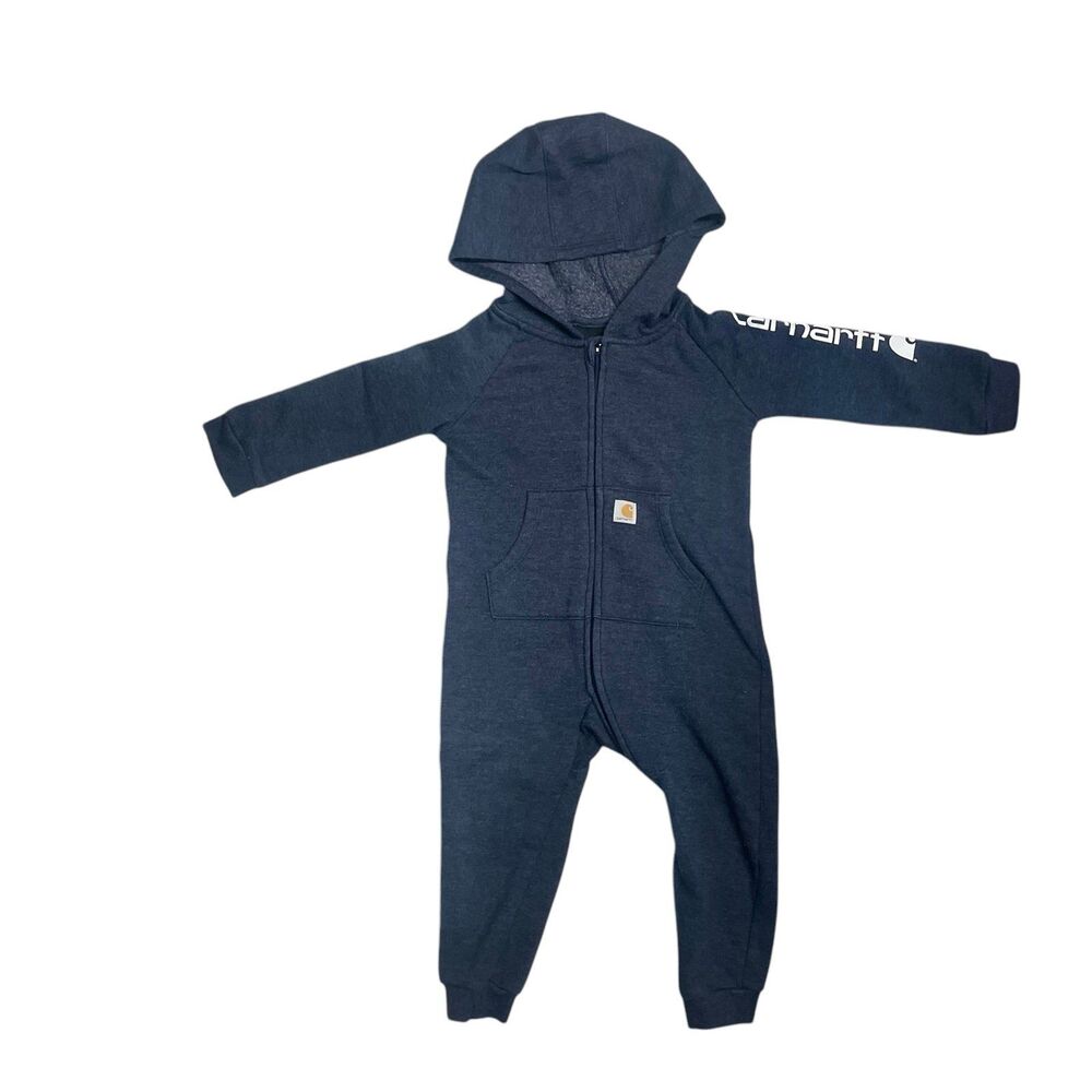 Carhartt Boys Long Sleeve full Zip Front Hooded Coverall unisex blue sz 18 month